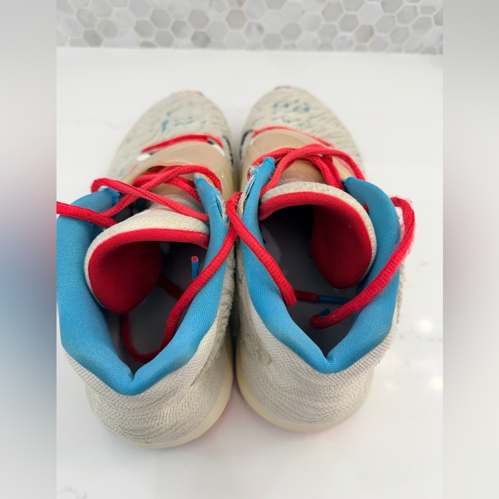 Nike Mens KD Aqua Fresh Basketball Shoes Sneakers - Cream, Red, and Blue - Picture 2 of 5